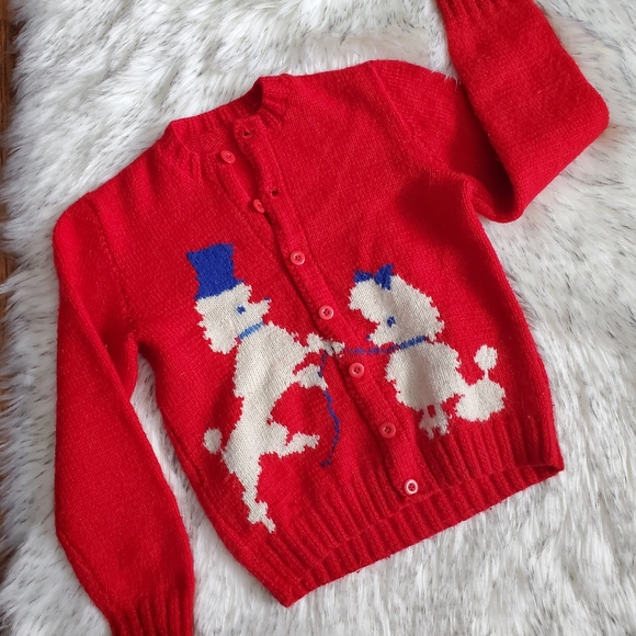 Vtg Mary Maxim Kids French Poodle Cardigan - Picture 1 of 10